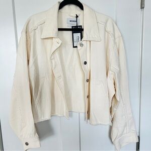 ASOS/Weekday Frayed Edge Cream Oversized Cropped Jean Jacket